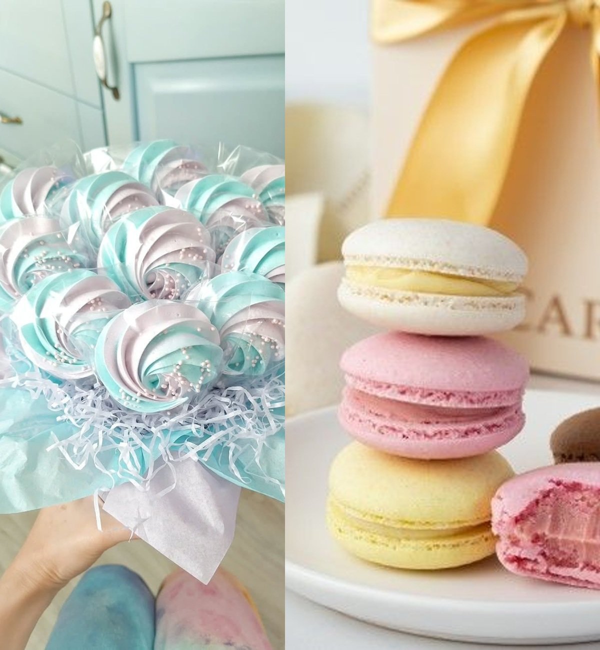 Suspiros decorados e macarons gourmet dos cursos de Gilmara Baker