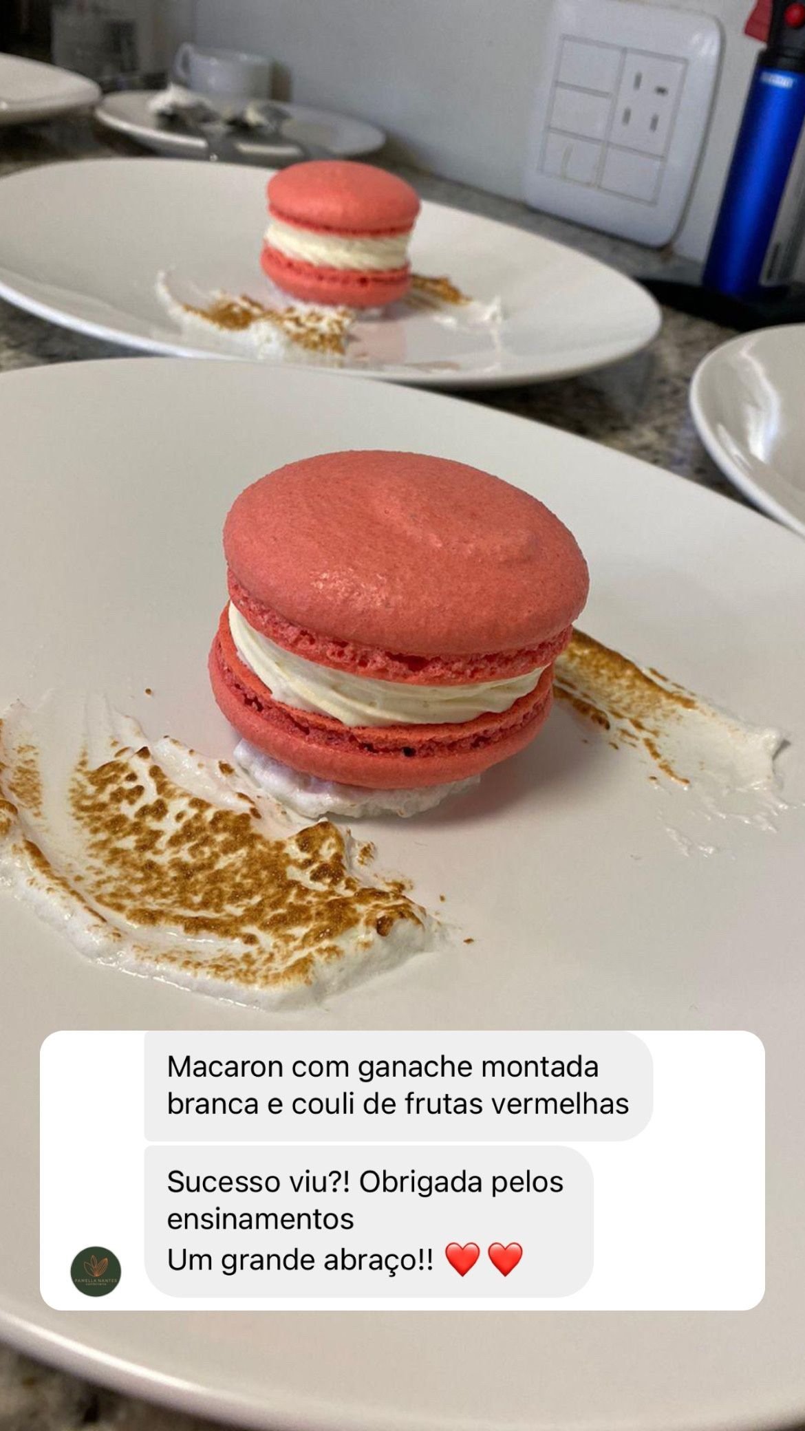 Depoimento original de aluna do curso de macarons